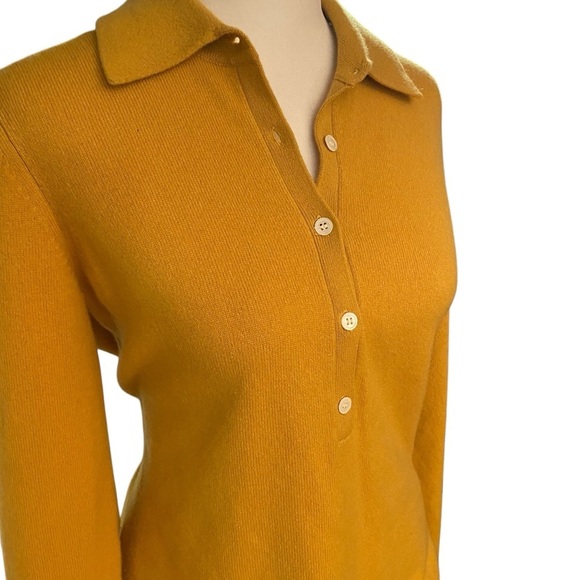 Sutton Studio 1/2 Buttoned 100% Cashmere Sweater Size M Mustard Quiet Luxury - Picture 3 of 8